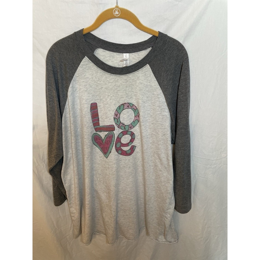 Next Level Womens 3/4 Dolman Sleeve Tshirt LOVE Gray XL